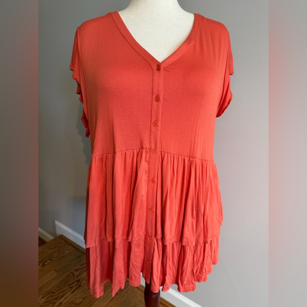 Torrid Orange Super Soft Tiered Babydoll Top - Torrid Size 3 (22-24, 3X)